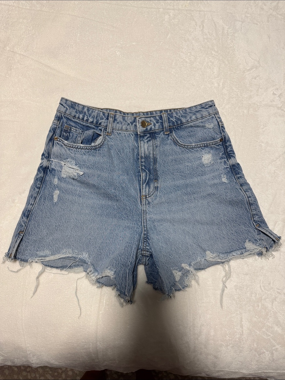 Zara Light Blue Distressed Denim Shorts